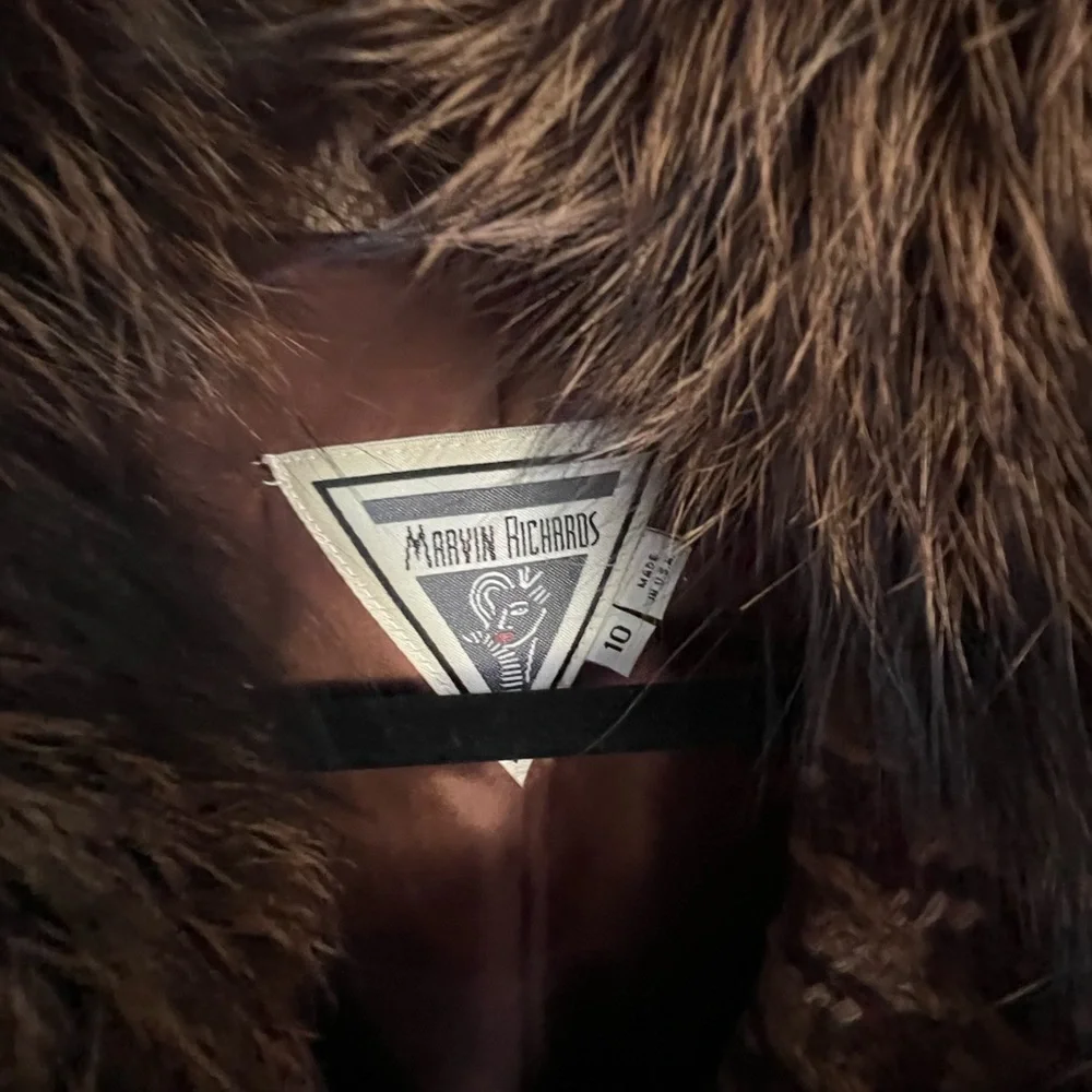 Marvin Richards VTG NEW Houndstooth Wool Coat with Fox Fur Collar Size 10 - Picture 6 of 14